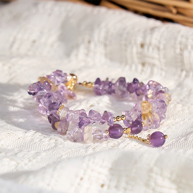 Wear FengShui Irregular Natural Amethyst Citrine Gravel Meditation Double Layer Bracelet