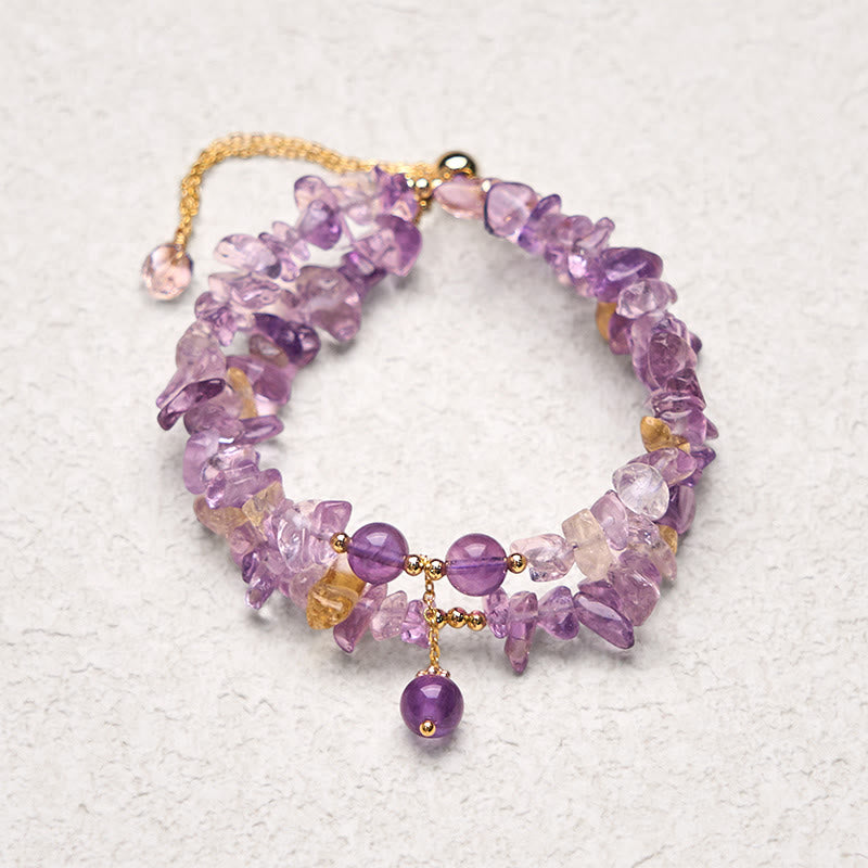 Wear FengShui Irregular Natural Amethyst Citrine Gravel Meditation Double Layer Bracelet