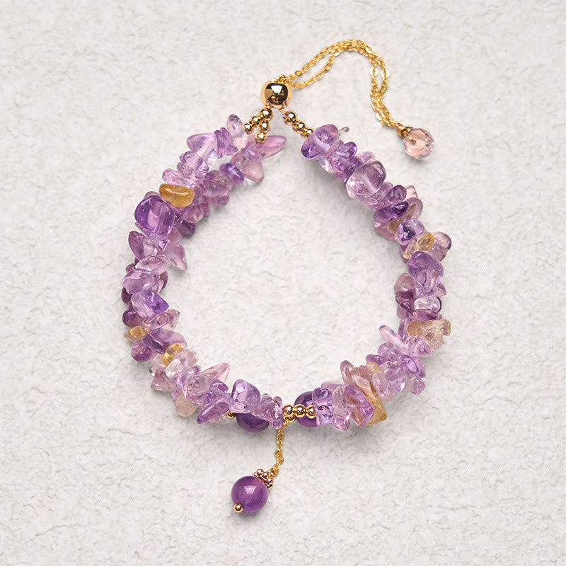 Wear FengShui Irregular Natural Amethyst Citrine Gravel Meditation Double Layer Bracelet