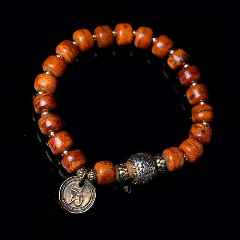 Wear FengShui Natural Tibetan Camel Bone Barrel Beads OM Sanskrit Luck Protection Bracelet