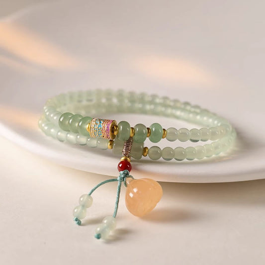 Wear FengShui Multiple Circles Natural Aventurine Glass Lotus Pods Lucky Bamboo Positivity Bracelet