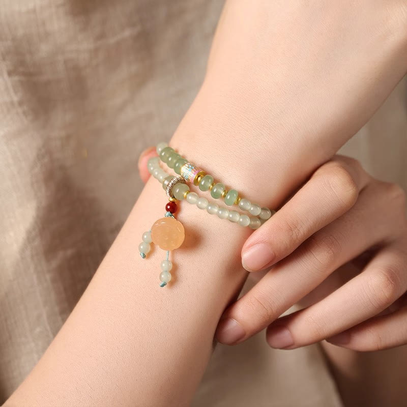 Wear FengShui Multiple Circles Natural Aventurine Glass Lotus Pods Lucky Bamboo Positivity Bracelet