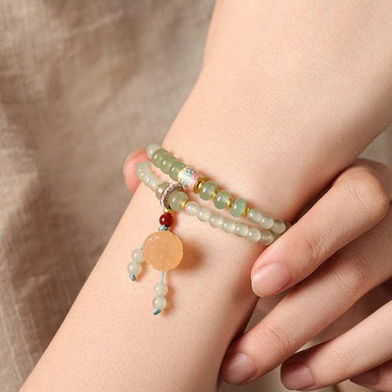 Wear FengShui Multiple Circles Natural Aventurine Glass Lotus Pods Lucky Bamboo Positivity Bracelet