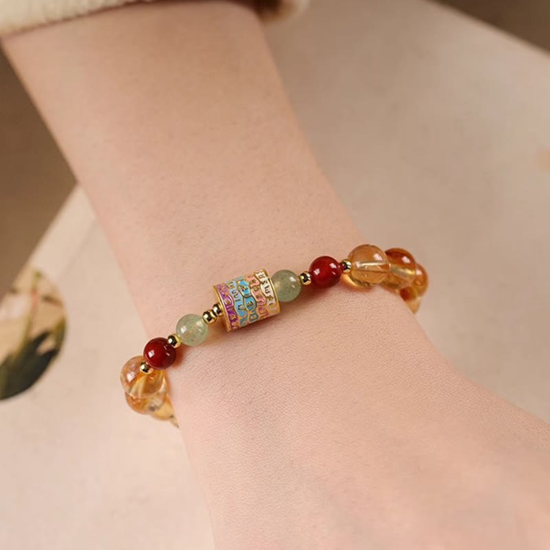 Wear FengShui Natural Citrine Colorful Prayer Wheel Creativity Bracelet