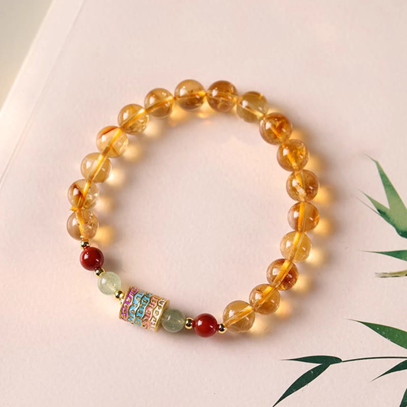 Wear FengShui Natural Citrine Colorful Prayer Wheel Creativity Bracelet
