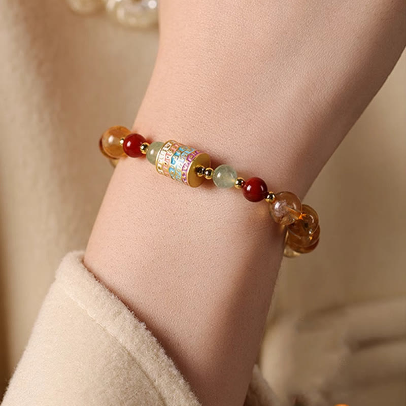 Wear FengShui Natural Citrine Colorful Prayer Wheel Creativity Bracelet