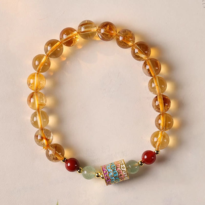 Wear FengShui Natural Citrine Colorful Prayer Wheel Creativity Bracelet