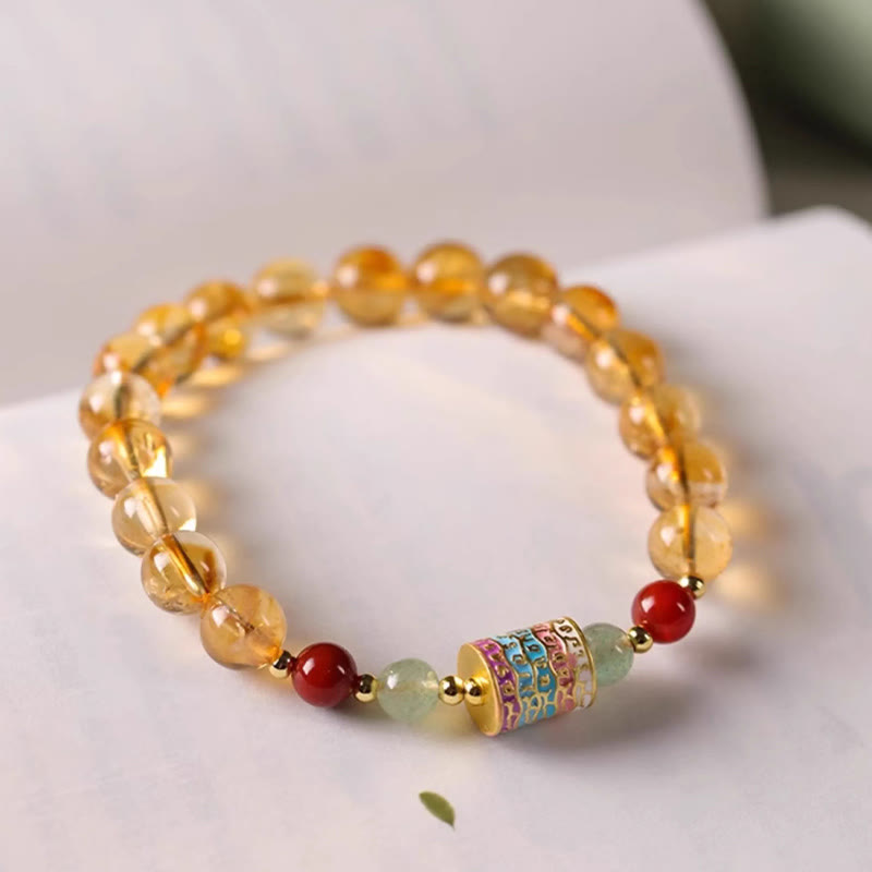 Wear FengShui Natural Citrine Colorful Prayer Wheel Creativity Bracelet