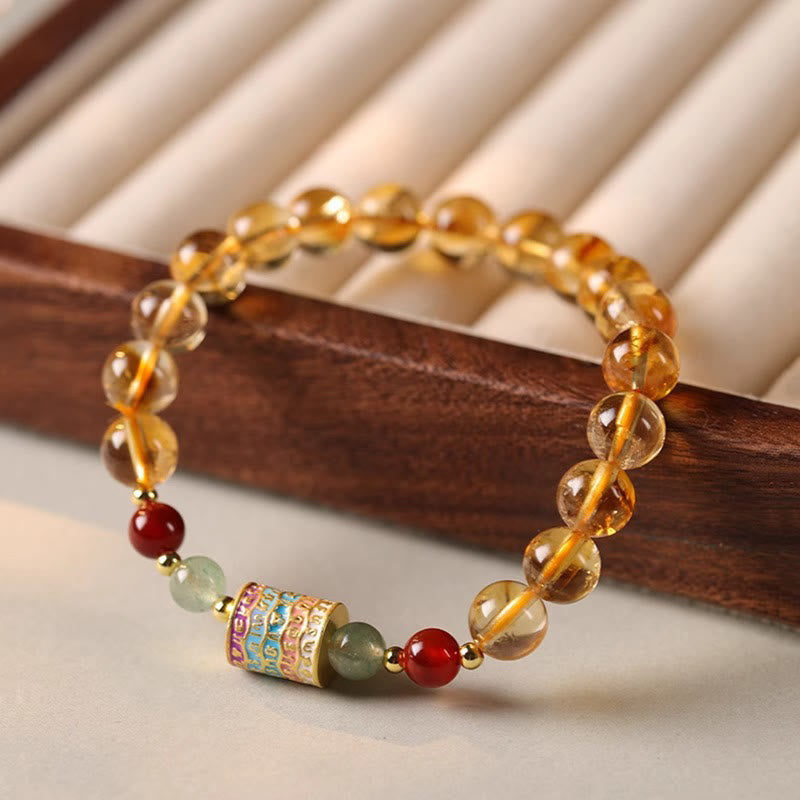 Wear FengShui Natural Citrine Colorful Prayer Wheel Creativity Bracelet