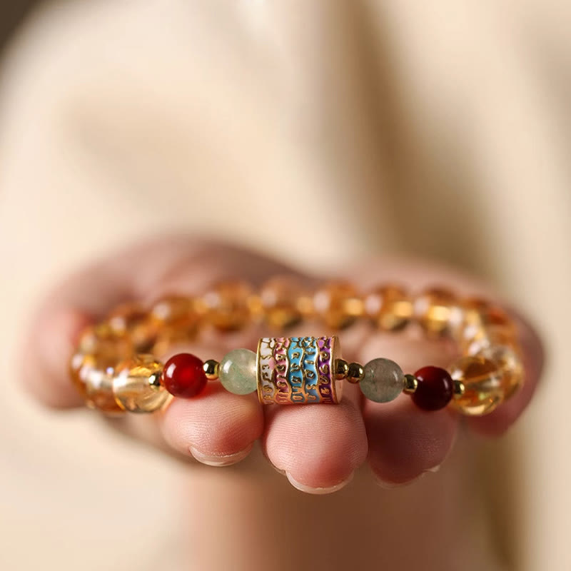 Wear FengShui Natural Citrine Colorful Prayer Wheel Creativity Bracelet