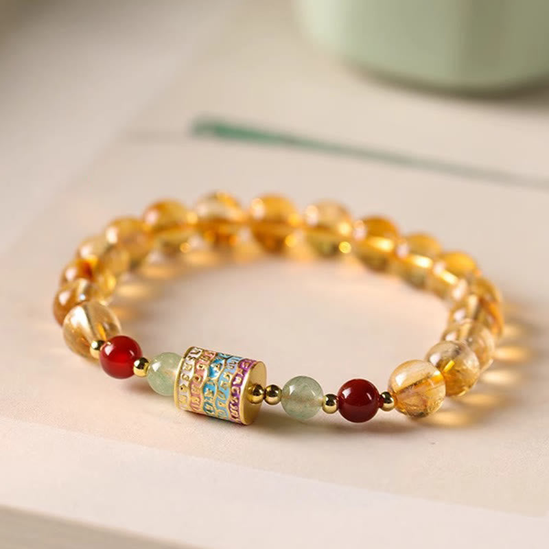 Wear FengShui Natural Citrine Colorful Prayer Wheel Creativity Bracelet