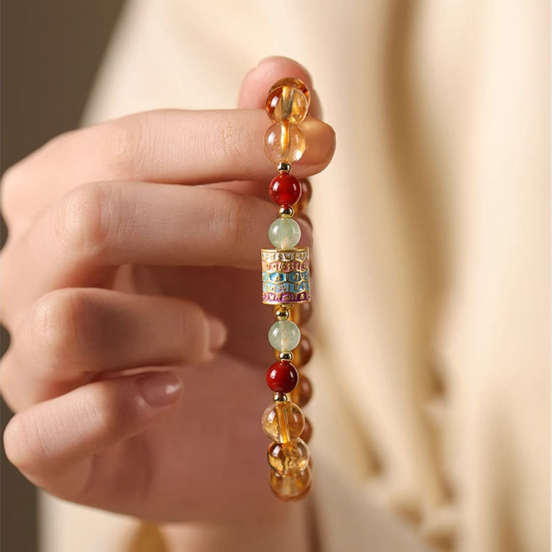 Wear FengShui Natural Citrine Colorful Prayer Wheel Creativity Bracelet