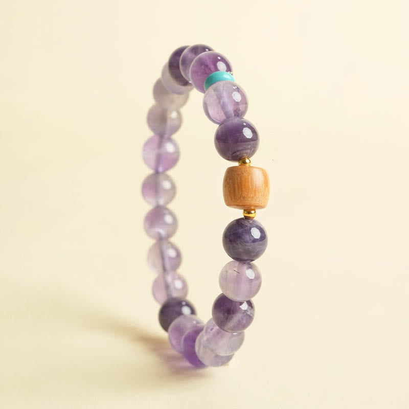 Wear FengShui Natural Amethyst Lucky Wooden Beads Peace Bracelet
