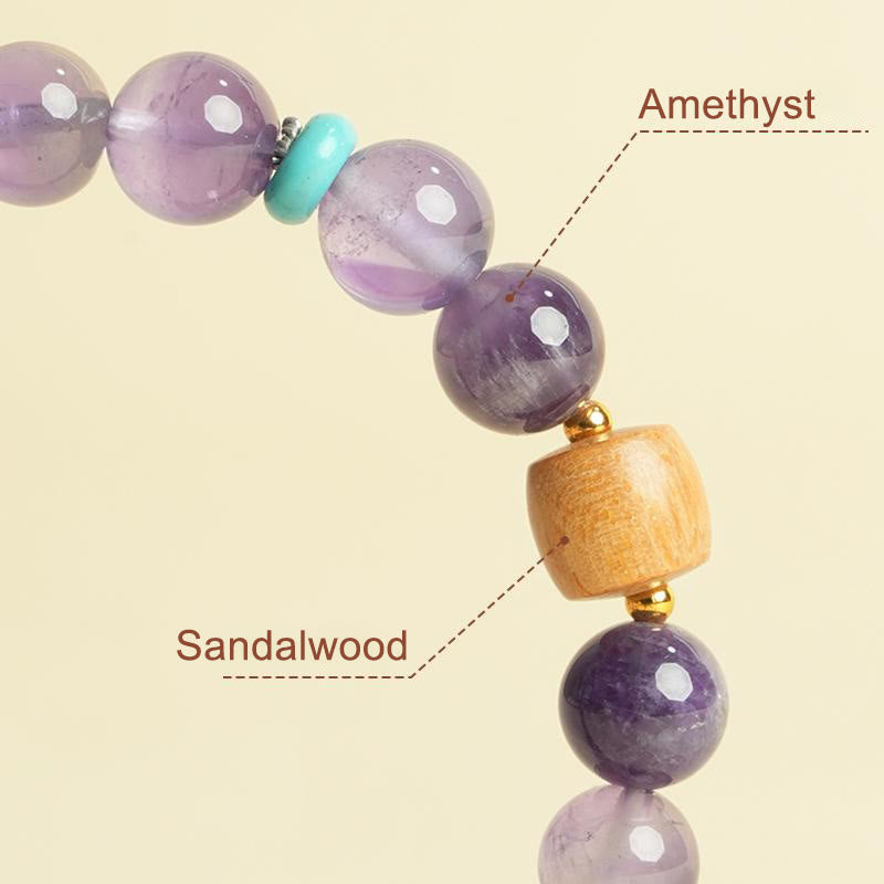 Wear FengShui Natural Amethyst Lucky Wooden Beads Peace Bracelet