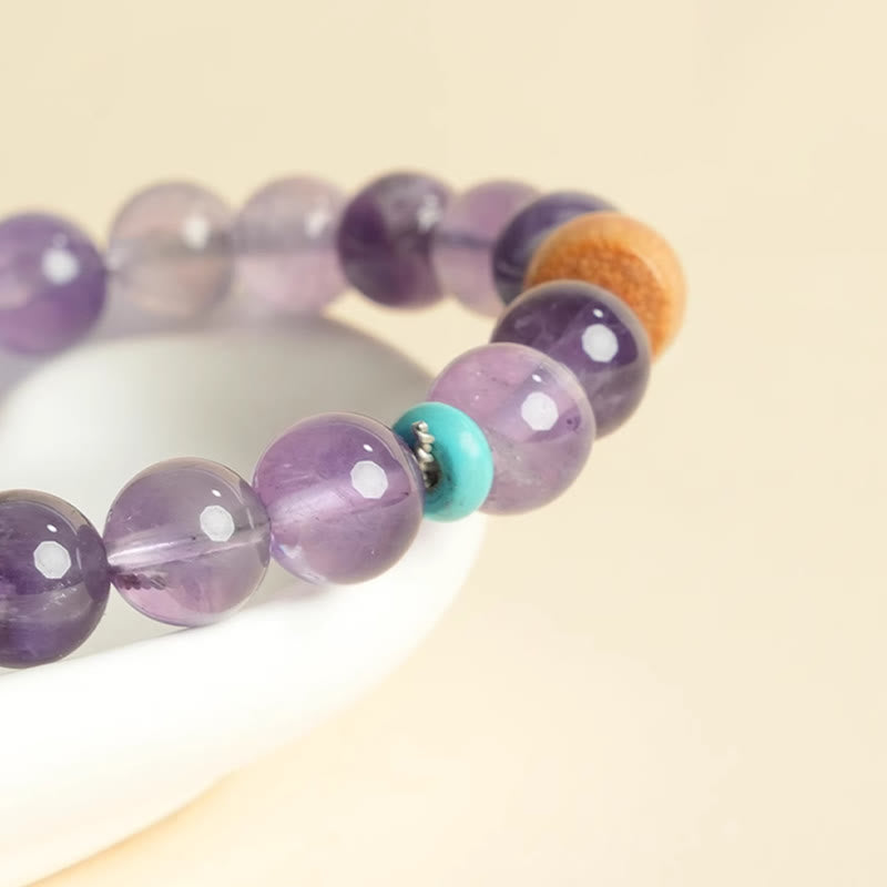 Wear FengShui Natural Amethyst Lucky Wooden Beads Peace Bracelet