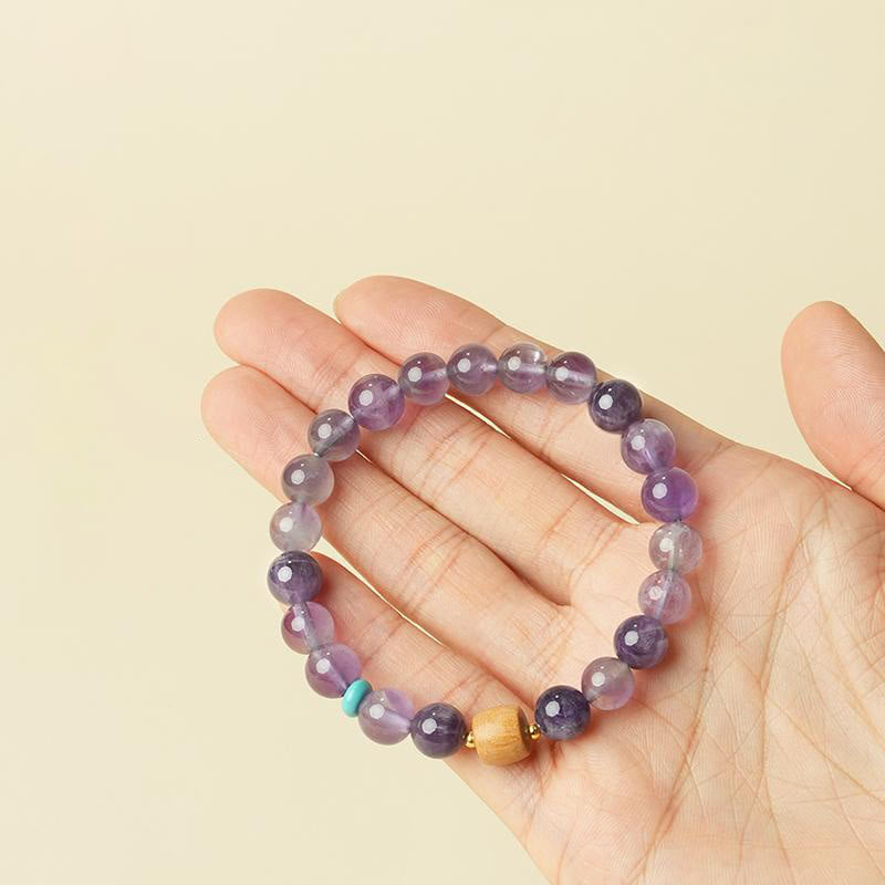 Wear FengShui Natural Amethyst Lucky Wooden Beads Peace Bracelet