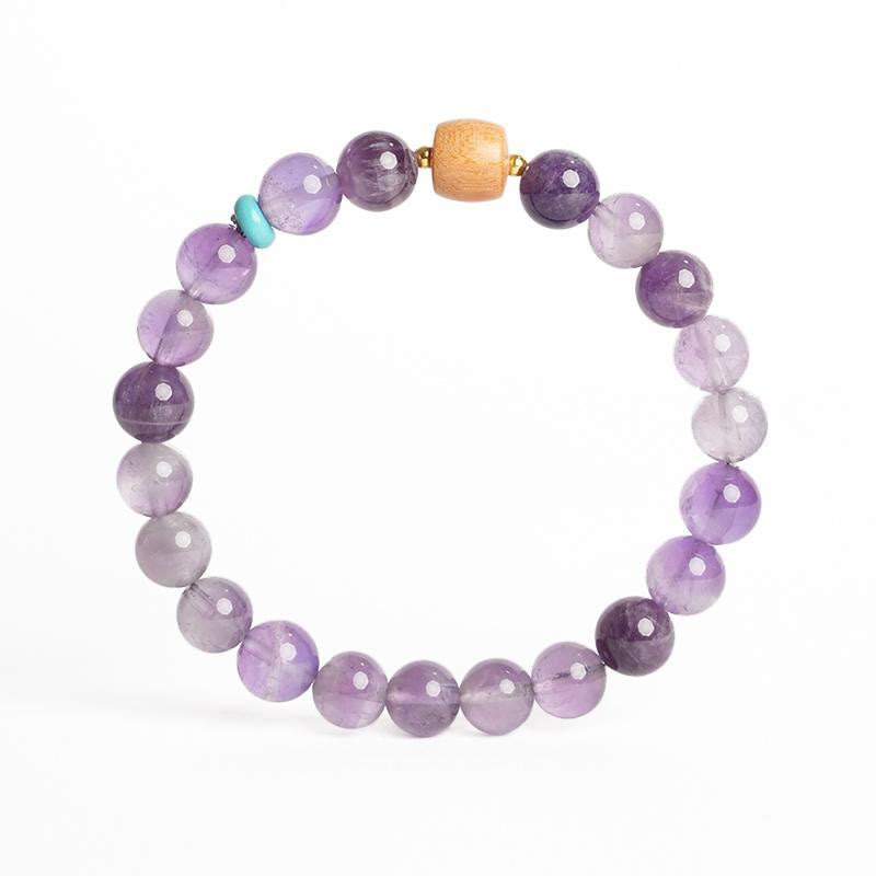Wear FengShui Natural Amethyst Lucky Wooden Beads Peace Bracelet