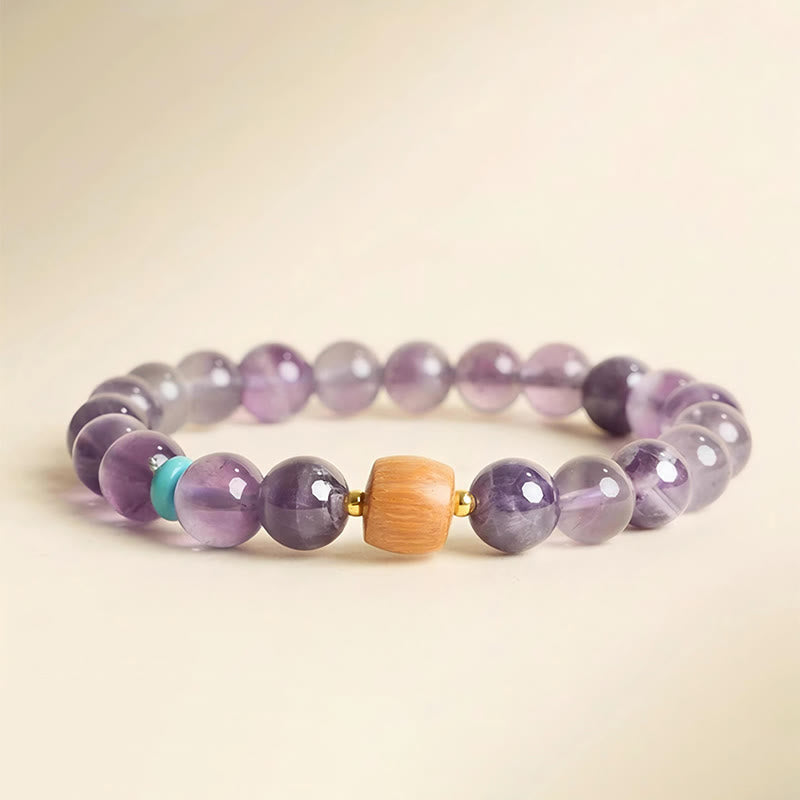Wear FengShui Natural Amethyst Lucky Wooden Beads Peace Bracelet