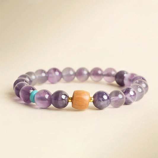 Wear FengShui Natural Amethyst Lucky Wooden Beads Peace Bracelet