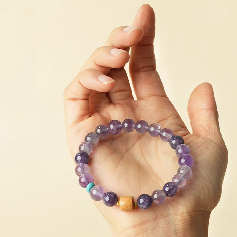 Wear FengShui Natural Amethyst Lucky Wooden Beads Peace Bracelet