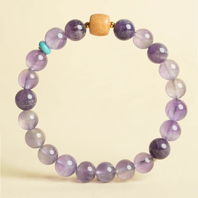 Wear FengShui Natural Amethyst Lucky Wooden Beads Peace Bracelet