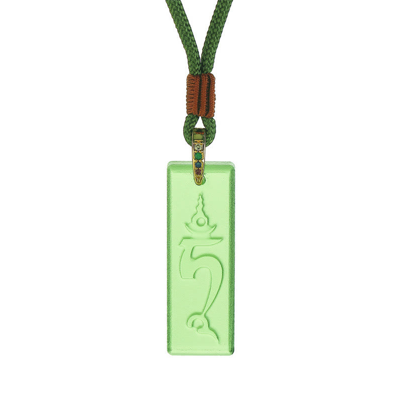 Wear FengShui Tibetan Green Tara Medicine Buddha Sanskrit Pattern Liuli Crystal Protection Necklace Pendant