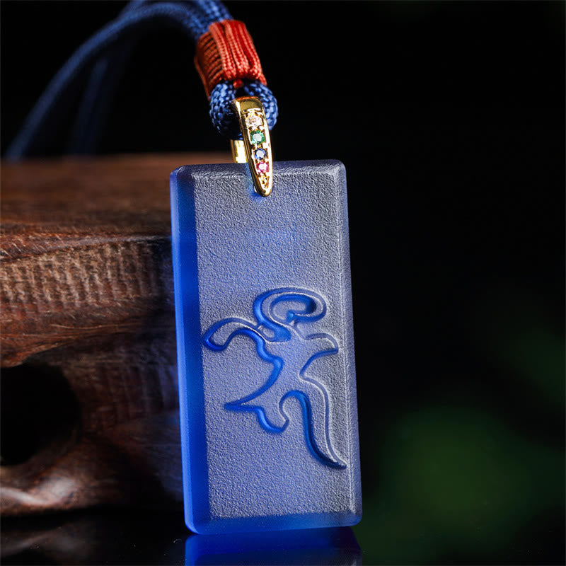 Wear FengShui Tibetan Green Tara Medicine Buddha Sanskrit Pattern Liuli Crystal Protection Necklace Pendant
