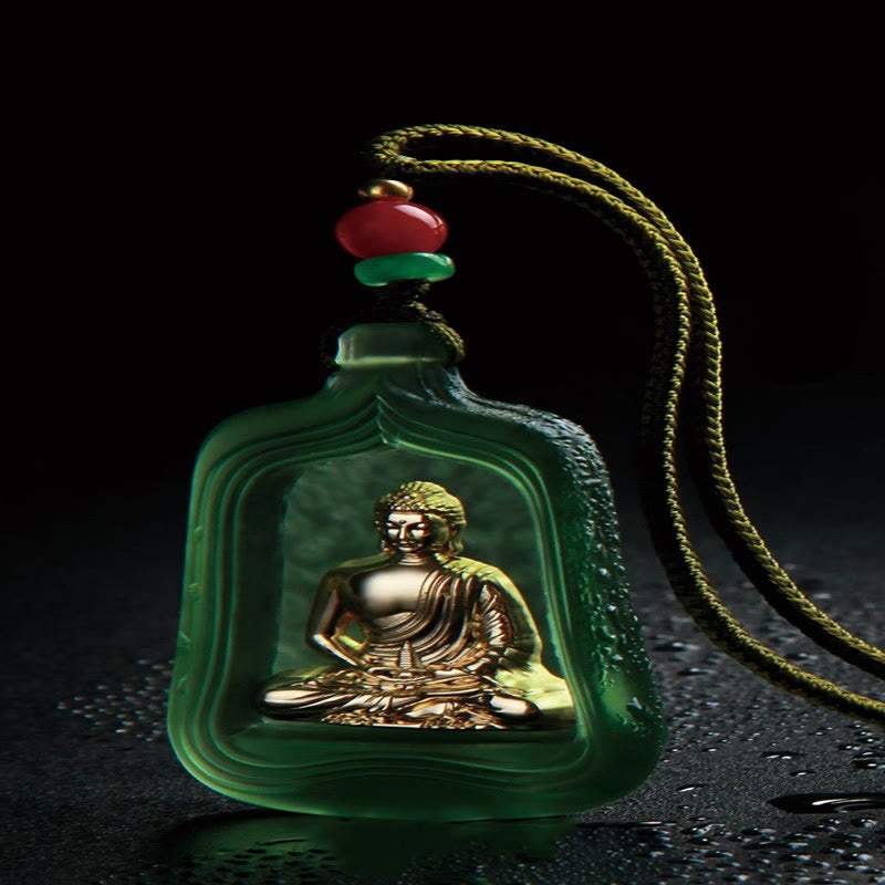 Wear FengShui Tibetan Medicine Buddha Liuli Crystal Compassion Serenity Necklace Pendant