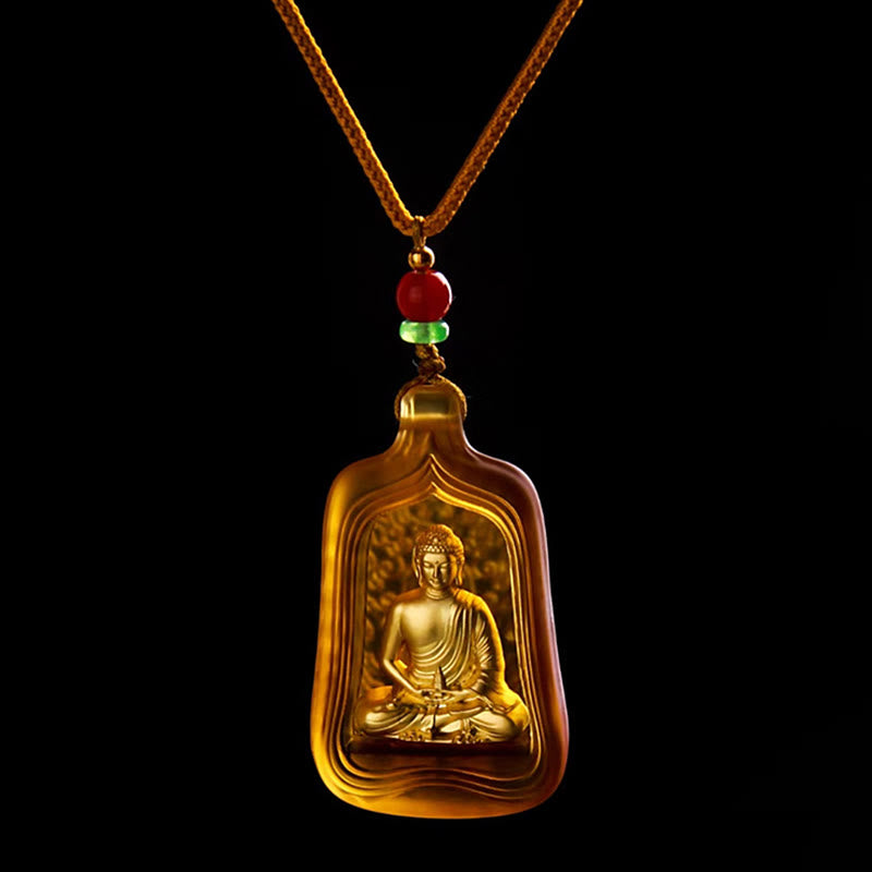 Wear FengShui Tibetan Medicine Buddha Liuli Crystal Compassion Serenity Necklace Pendant
