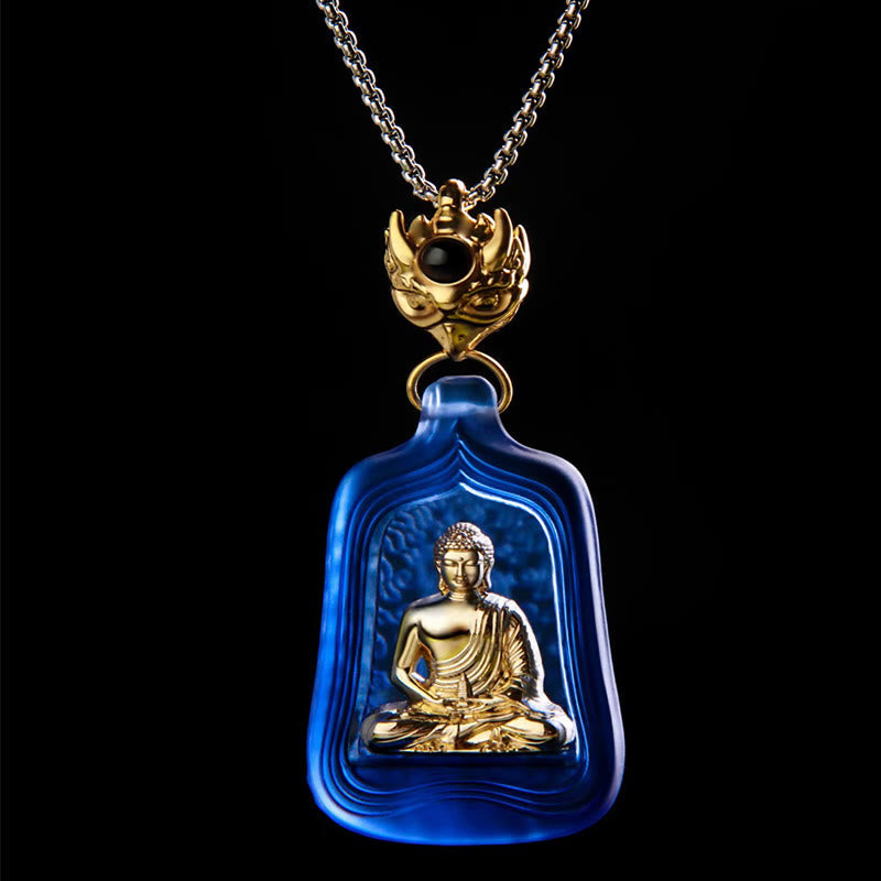 Wear FengShui Tibetan Medicine Buddha Liuli Crystal Compassion Serenity Necklace Pendant