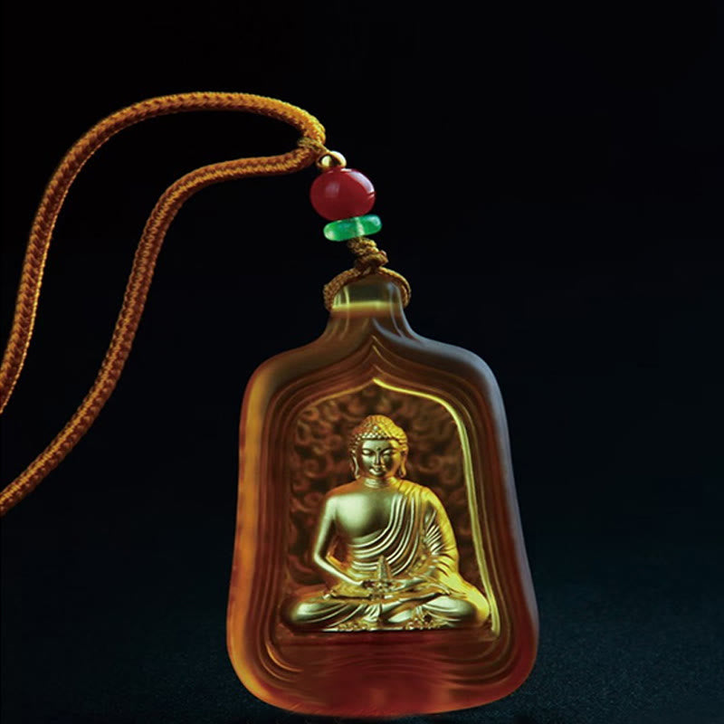 Wear FengShui Tibetan Medicine Buddha Liuli Crystal Compassion Serenity Necklace Pendant