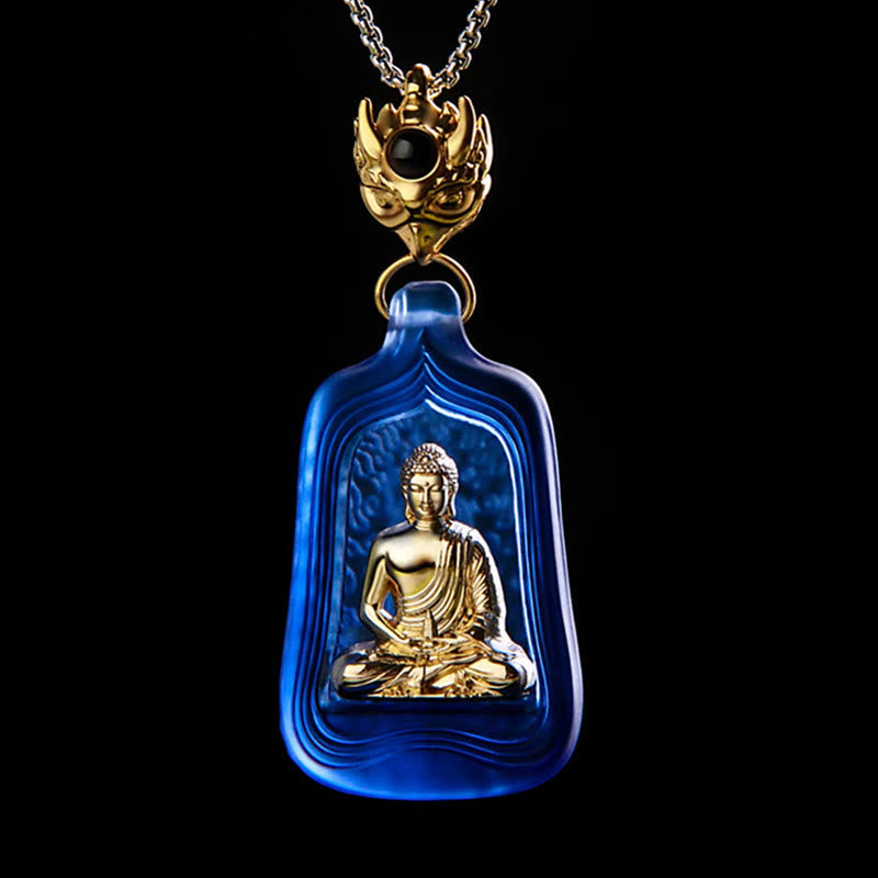 Wear FengShui Tibetan Medicine Buddha Liuli Crystal Compassion Serenity Necklace Pendant