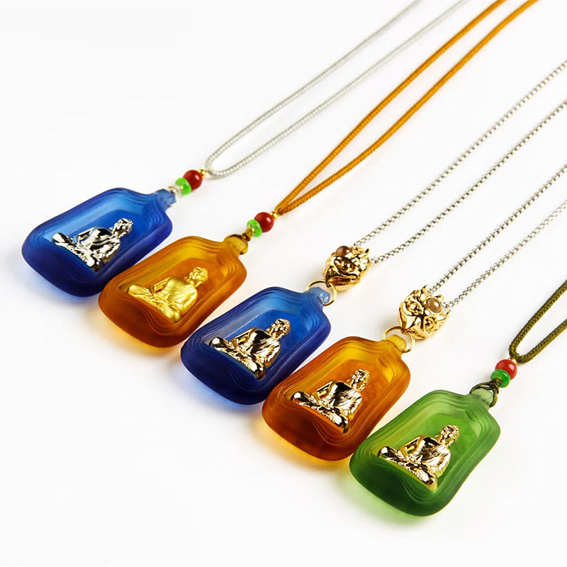Wear FengShui Tibetan Medicine Buddha Liuli Crystal Compassion Serenity Necklace Pendant
