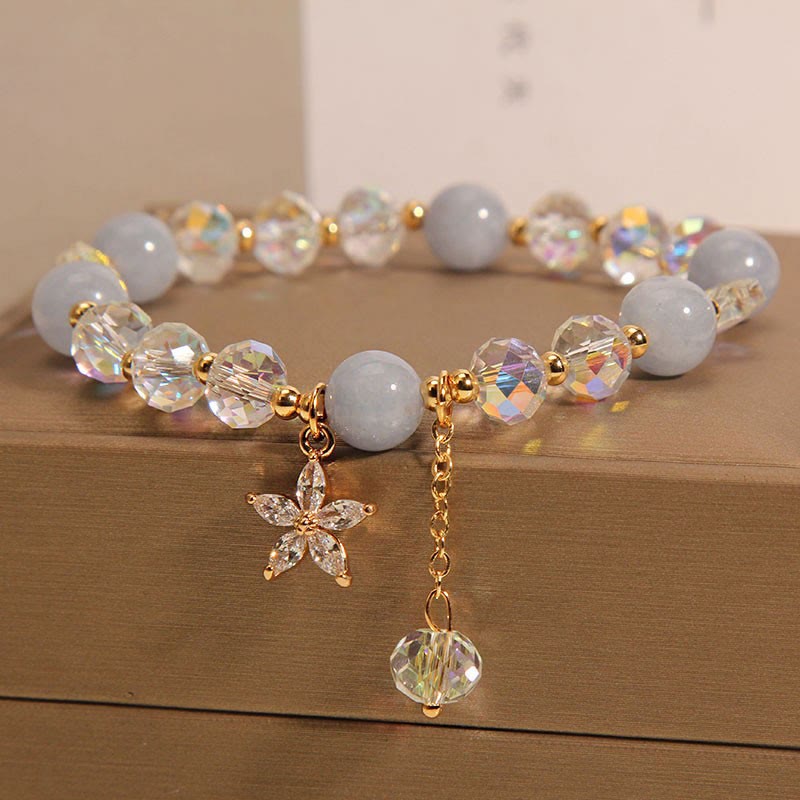 Wear FengShui Natural Aquamarine Crystal Zircon Flower Peace Healing Bracelet