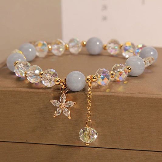 Wear FengShui Natural Aquamarine Crystal Zircon Flower Peace Healing Bracelet