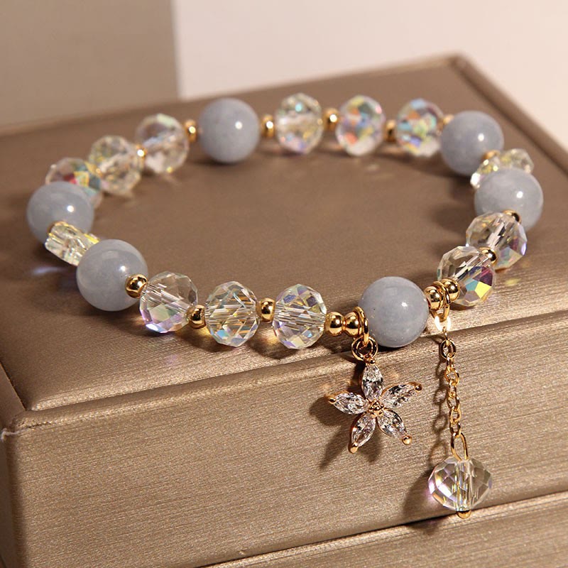 Wear FengShui Natural Aquamarine Crystal Zircon Flower Peace Healing Bracelet