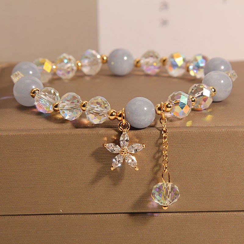 Wear FengShui Natural Aquamarine Crystal Zircon Flower Peace Healing Bracelet