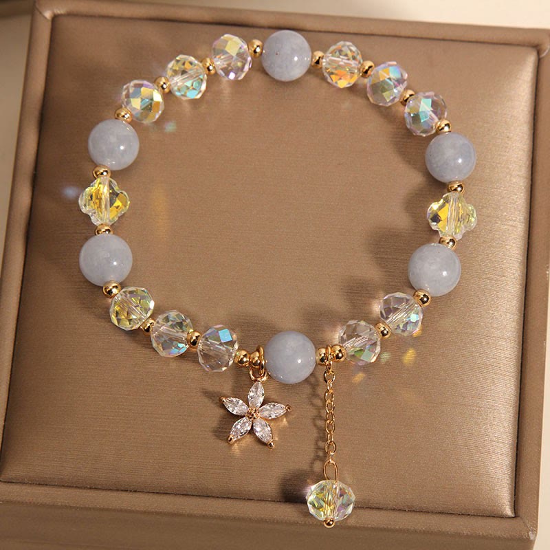 Wear FengShui Natural Aquamarine Crystal Zircon Flower Peace Healing Bracelet