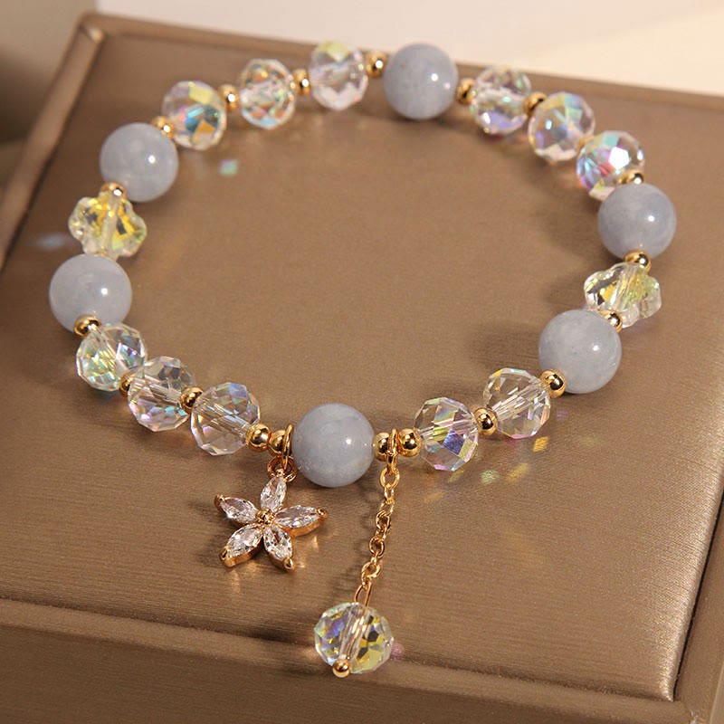 Wear FengShui Natural Aquamarine Crystal Zircon Flower Peace Healing Bracelet