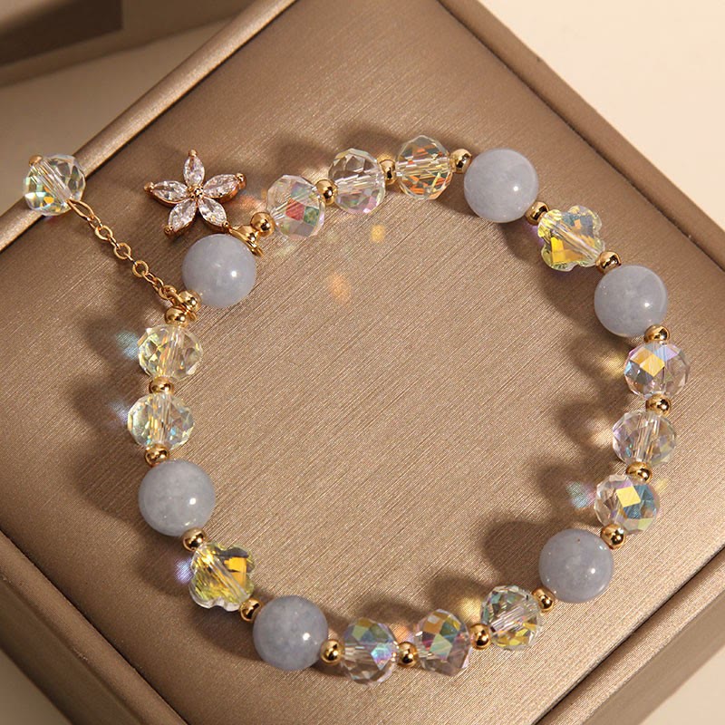 Wear FengShui Natural Aquamarine Crystal Zircon Flower Peace Healing Bracelet