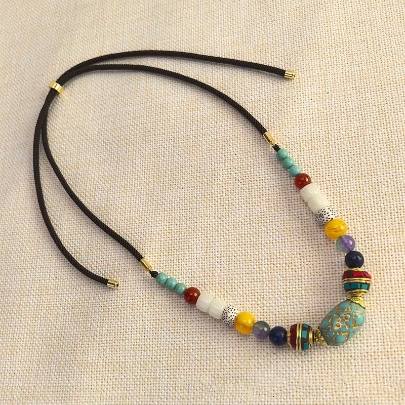 Wear FengShui Tibetan Handmade Turquoise Beads Balance Necklace Pendant