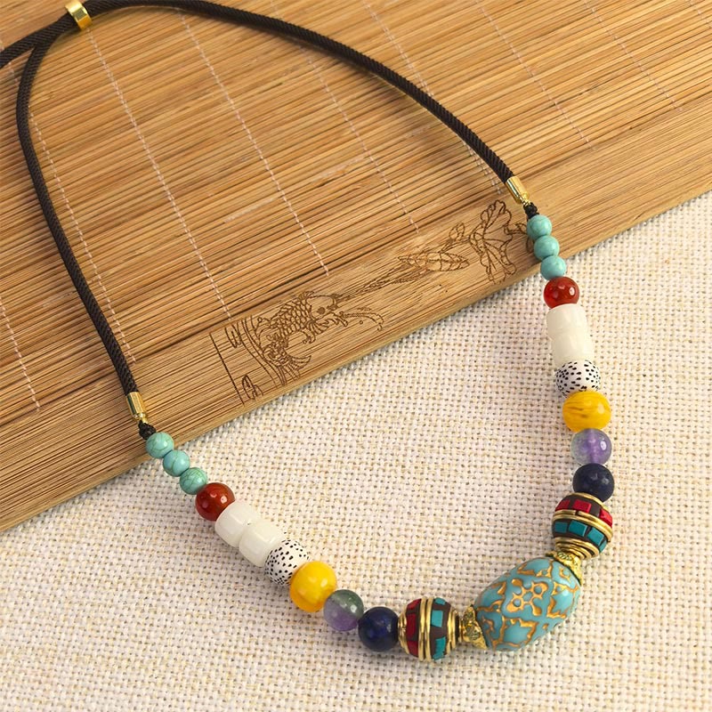Wear FengShui Tibetan Handmade Turquoise Beads Balance Necklace Pendant