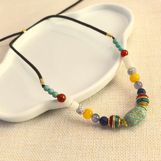 Wear FengShui Tibetan Handmade Turquoise Beads Balance Necklace Pendant