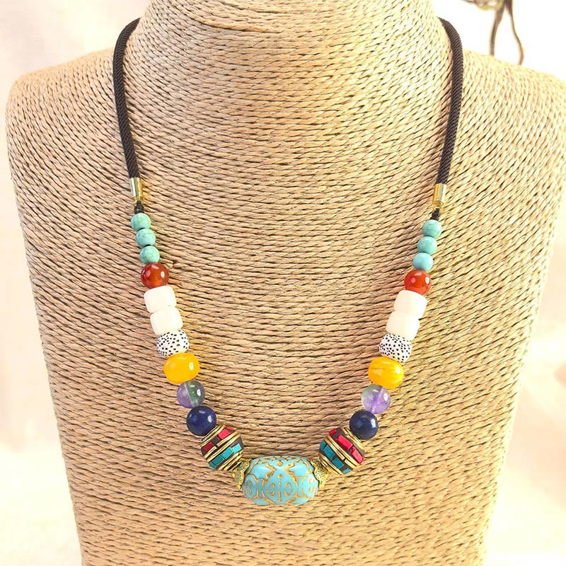 Wear FengShui Tibetan Handmade Turquoise Beads Balance Necklace Pendant