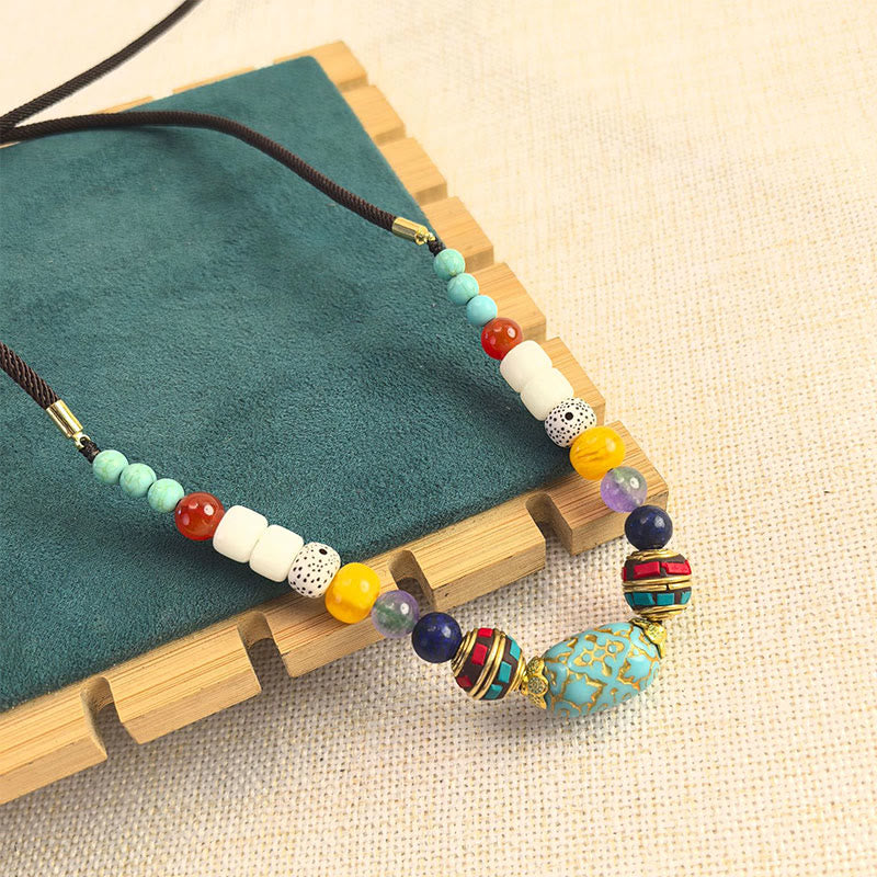 Wear FengShui Tibetan Handmade Turquoise Beads Balance Necklace Pendant
