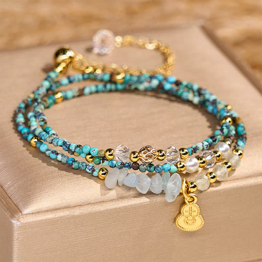 Wear FengShui Turquoise Beaded Strength Triple Wrap Bracelet