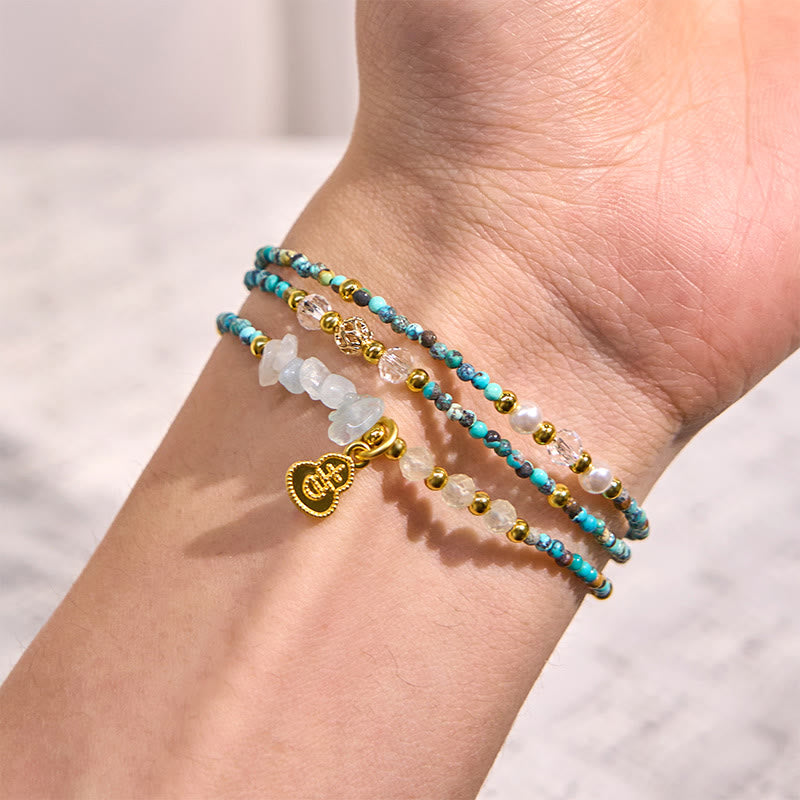 Wear FengShui Turquoise Beaded Strength Triple Wrap Bracelet