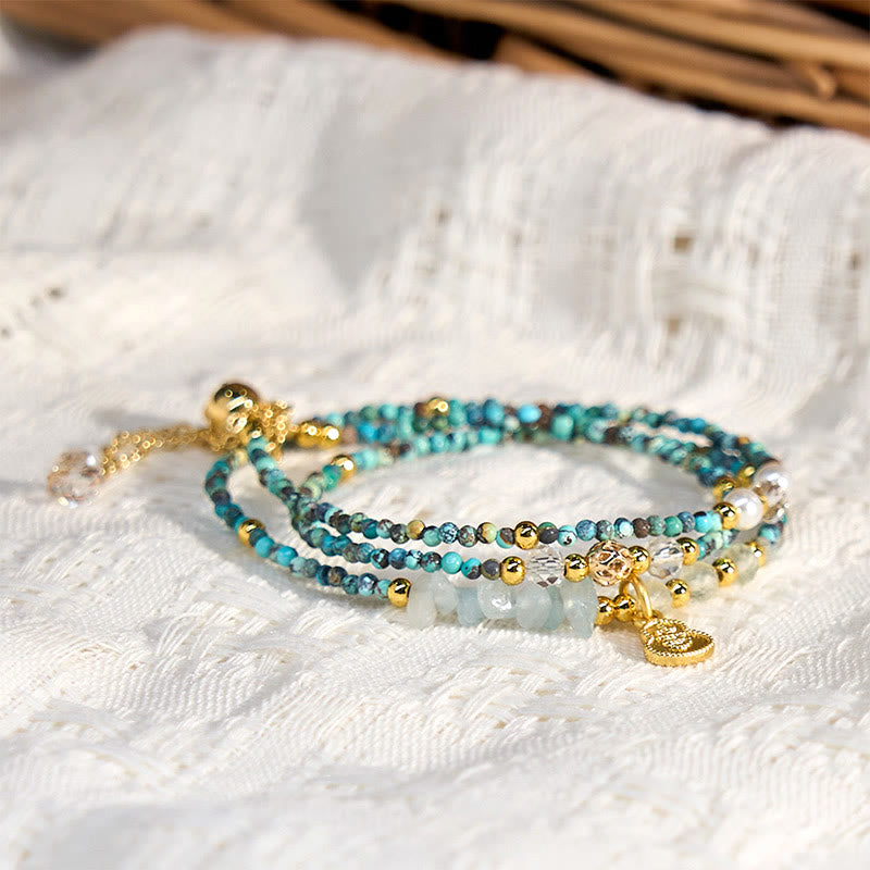 Wear FengShui Turquoise Beaded Strength Triple Wrap Bracelet