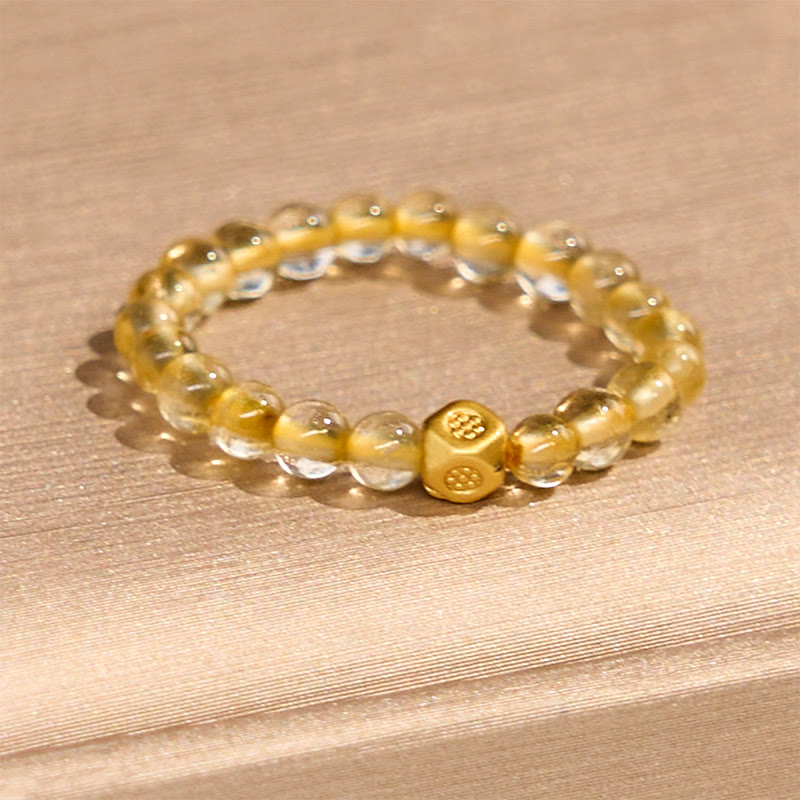 Wear FengShui 3mm Golden Rutilated Quartz Beads Wealth Elastic String Ring