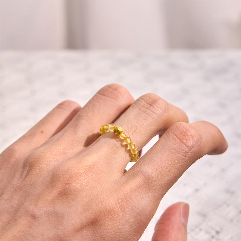 Wear FengShui 3mm Golden Rutilated Quartz Beads Wealth Elastic String Ring